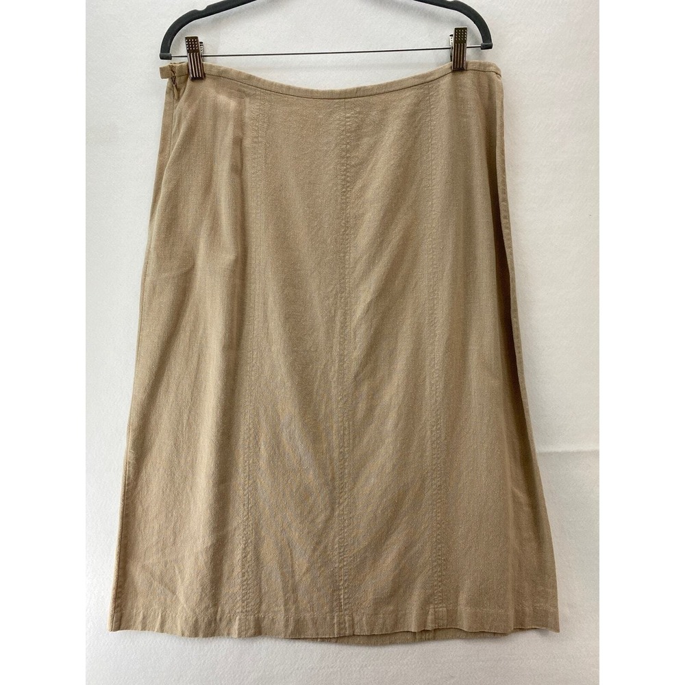 Evan Picone Casual Y2K Womens Skirt Size 14 Tan Linen Blend A-Line Midi Boho